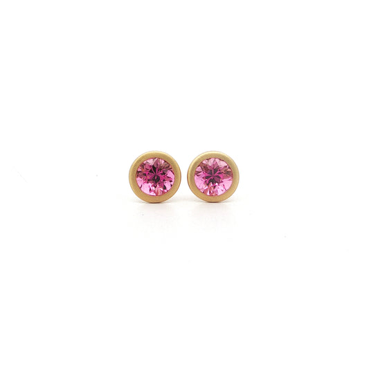Pink Tourmaline Round Bezel Earring 1.11ct 18K Yellow Gold