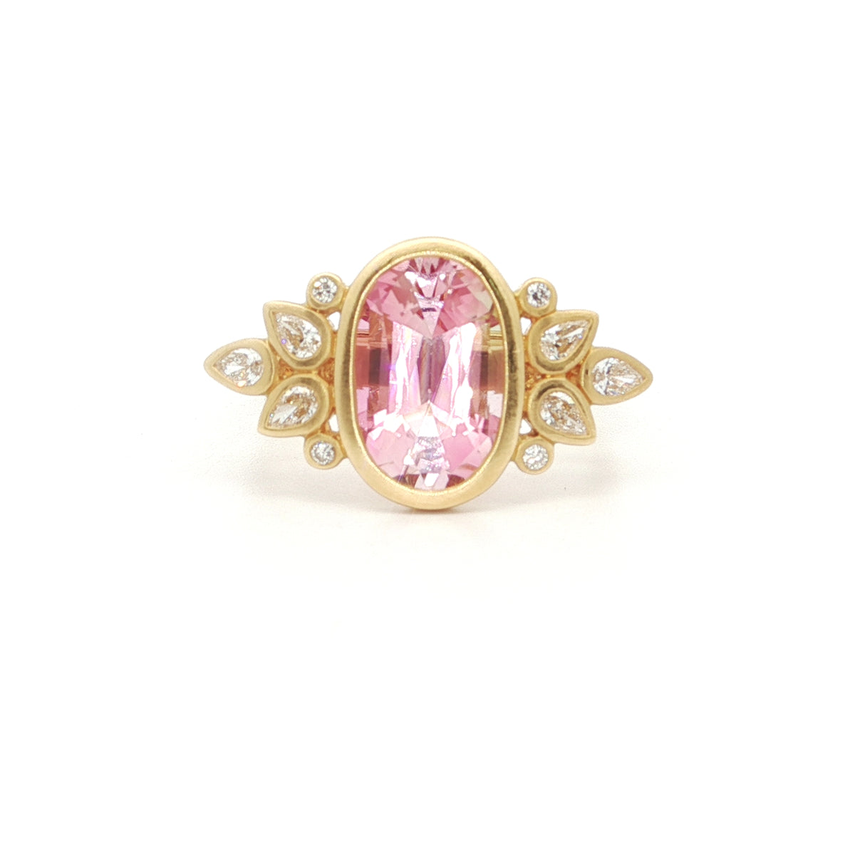 Pink Tourmaline Oval Bezel with Diamonds Ring 2.64/0.29ct 18K Yellow Gold Size 7