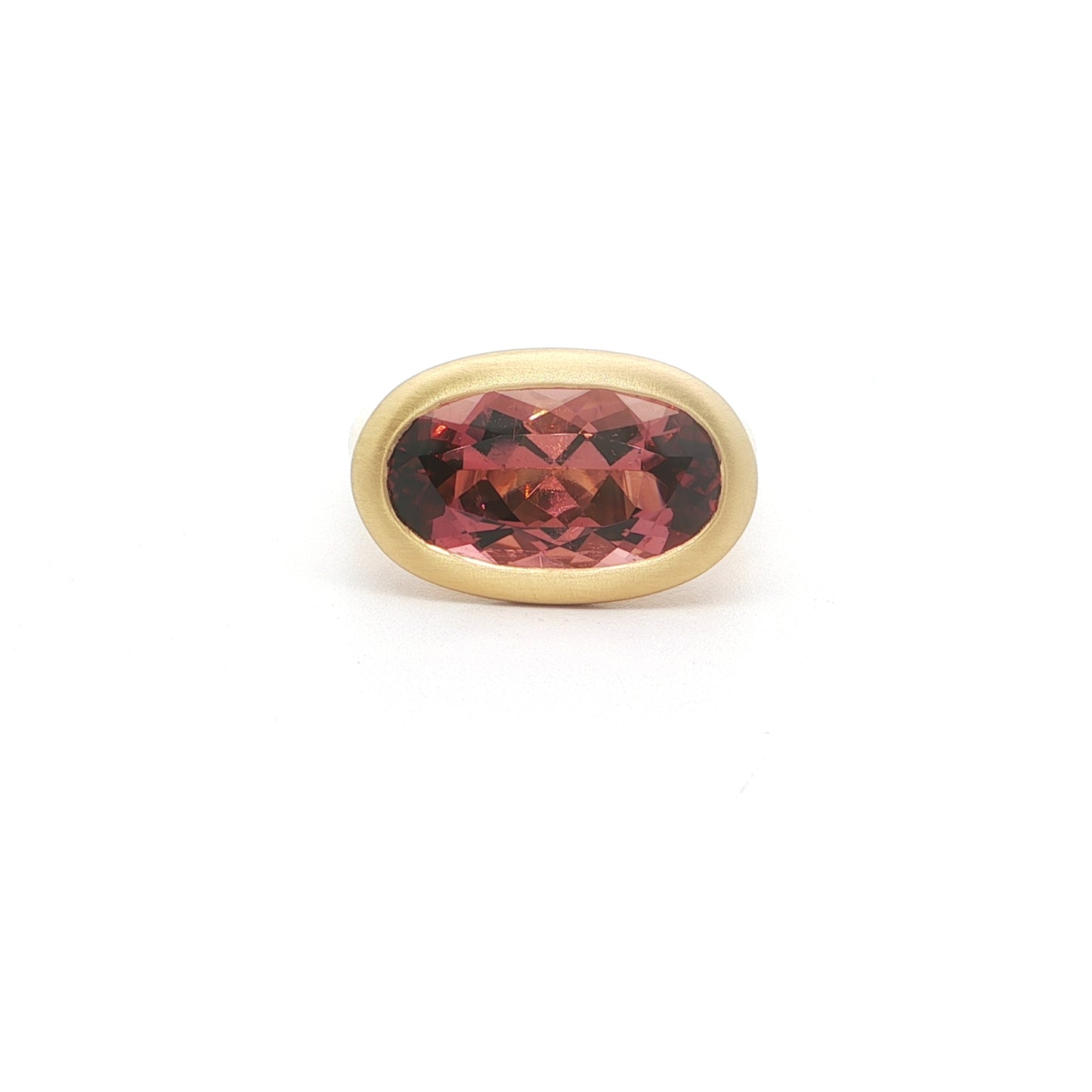 Pink Tourmaline Oval Bezel Ring 4.75ct 18K Yellow Gold Size 7