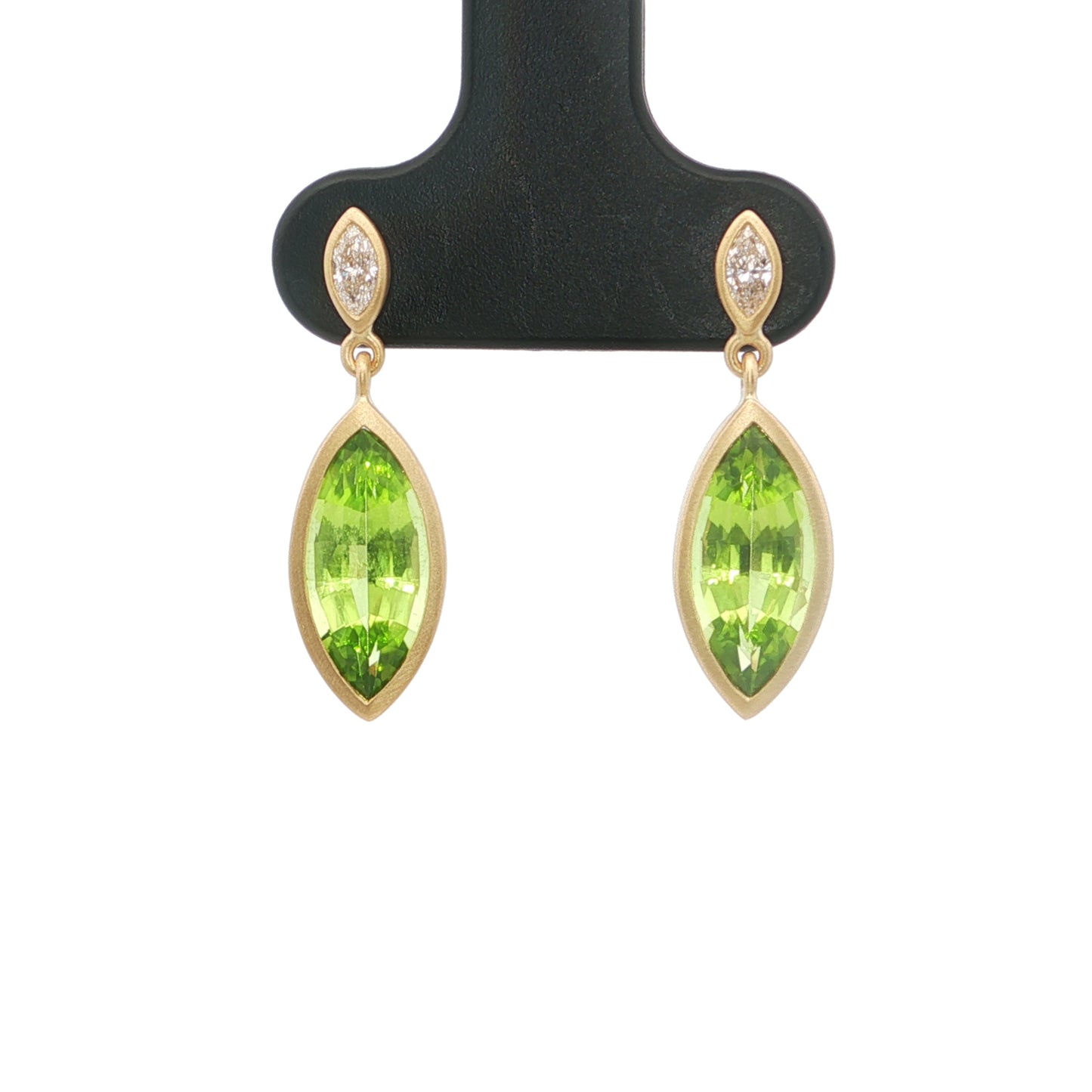 Peridot/Diamond Marquise Bezel Earring 3.27/0.14ct 18K Yellow Gold