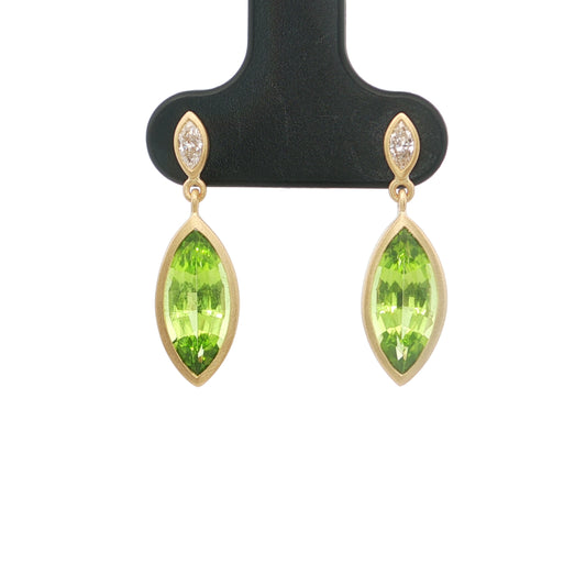 Peridot/Diamond Marquise Bezel Earring 3.27/0.14ct 18K Yellow Gold