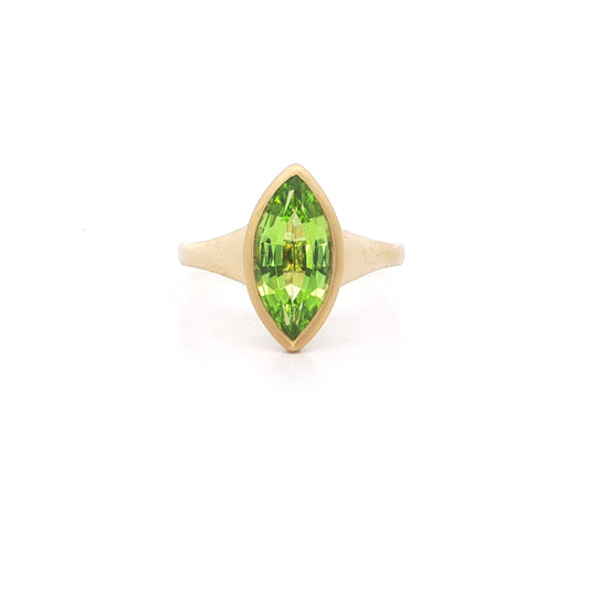 Peridot Marquise Bezel Ring 2.11ct 18K Yellow Gold Size 7