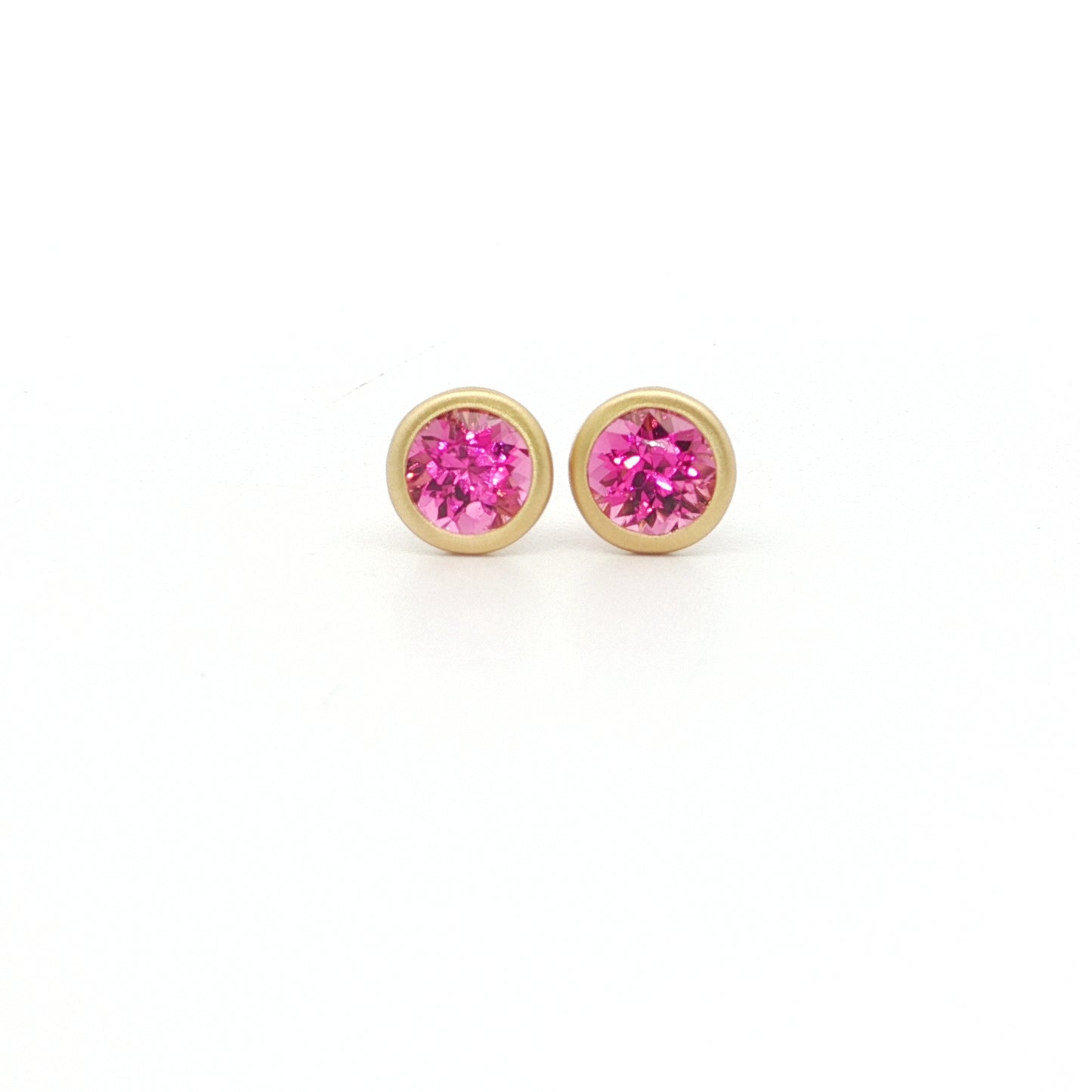 Pink Tourmaline Round Bezel Earring 1.04ct 18K Yellow Gold