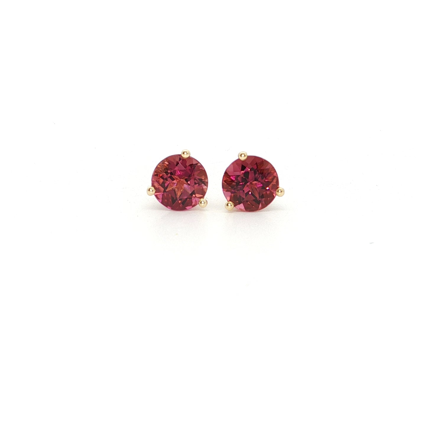 Pink Tourmaline Round Martini Studs Earring 1.25ct 18K Yellow Gold