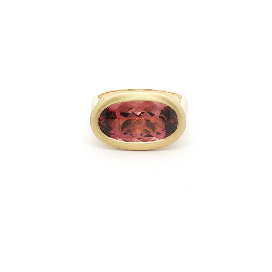 Pink Tourmaline Oval Bezel Ring 4.75ct 18K Yellow Gold Size 7