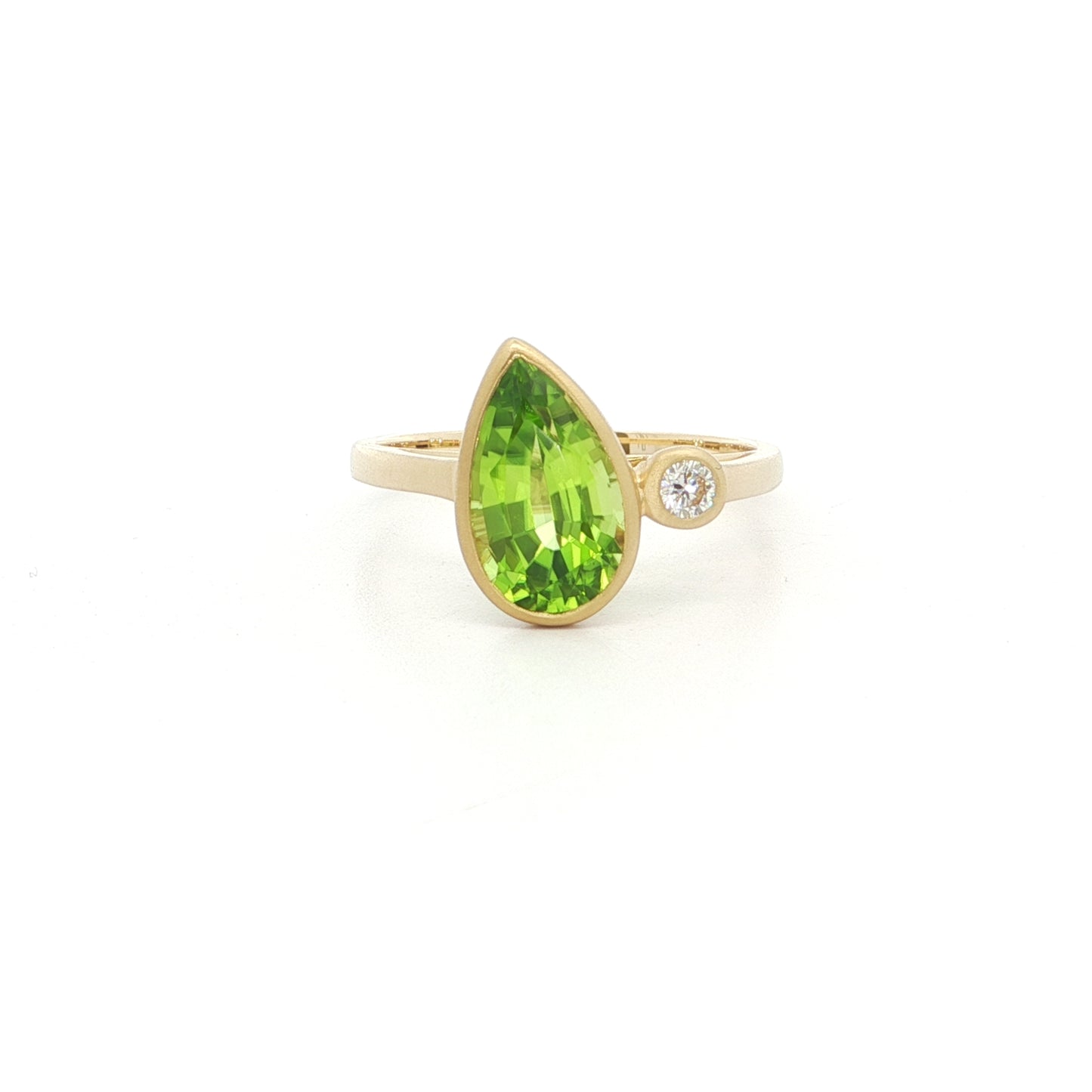 Peridot/Diamond Pear Shape 2 Stone Ring 2.14/0.08ct 18K Yellow Gold Size 7