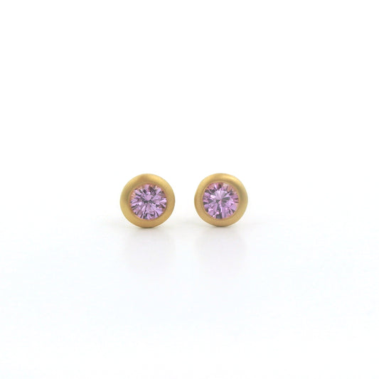 Purple Sapphire Round Bezel Earring 0.40ct 18K Yellow Gold