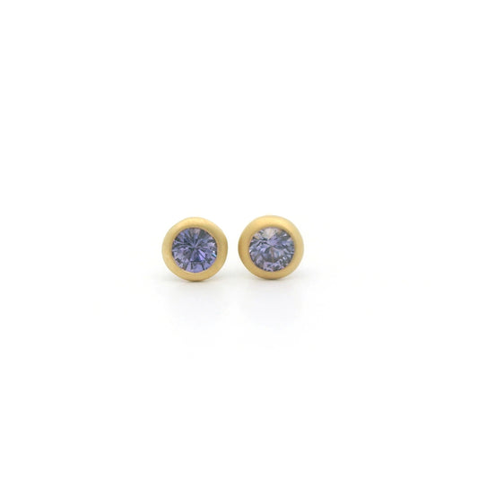 Purple Sapphire Round Bezel Earring 0.41ct 18K Yellow Gold