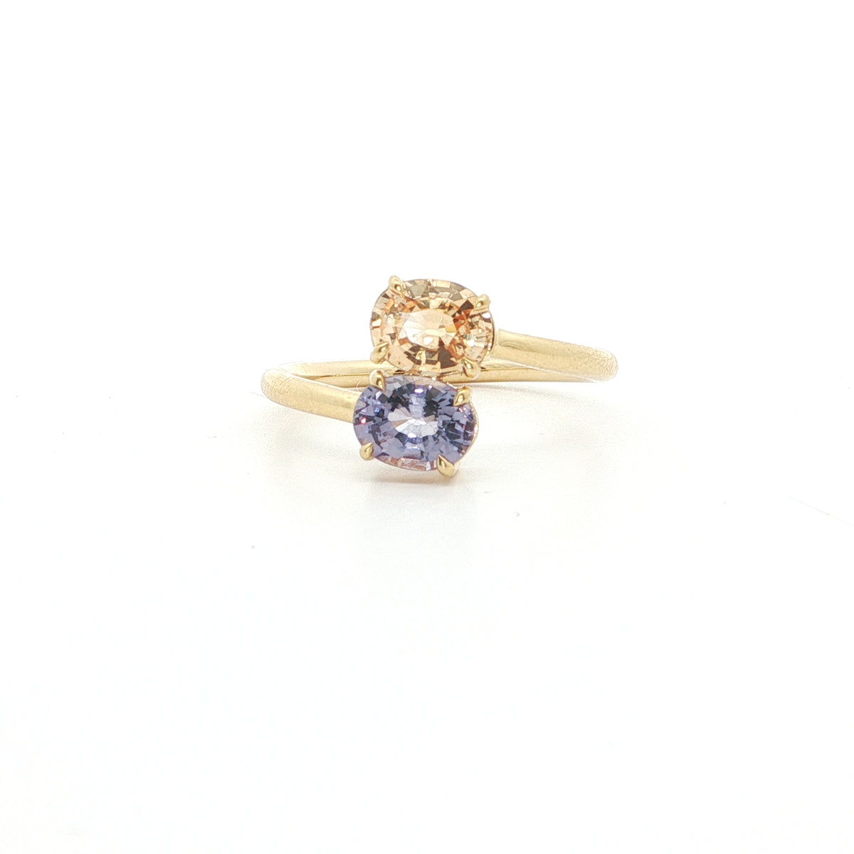 Purple Sapphire/Yellow Sapphire Oval 2 Stone Ring 0.80/0.91ct 18K Yellow Gold Size 6.5
