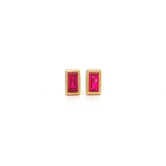 Ruby Baguette Bezel Earring 0.44ct 18K Yellow Gold