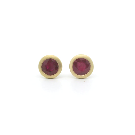 Ruby Round Bezel Earring 1.21ct 18K Yellow Gold