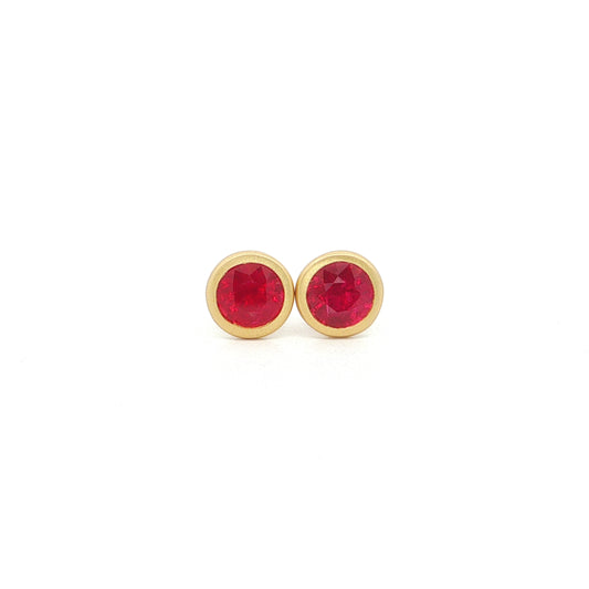 Ruby Round Bezel Earring 1.29ct 18K Yellow Gold