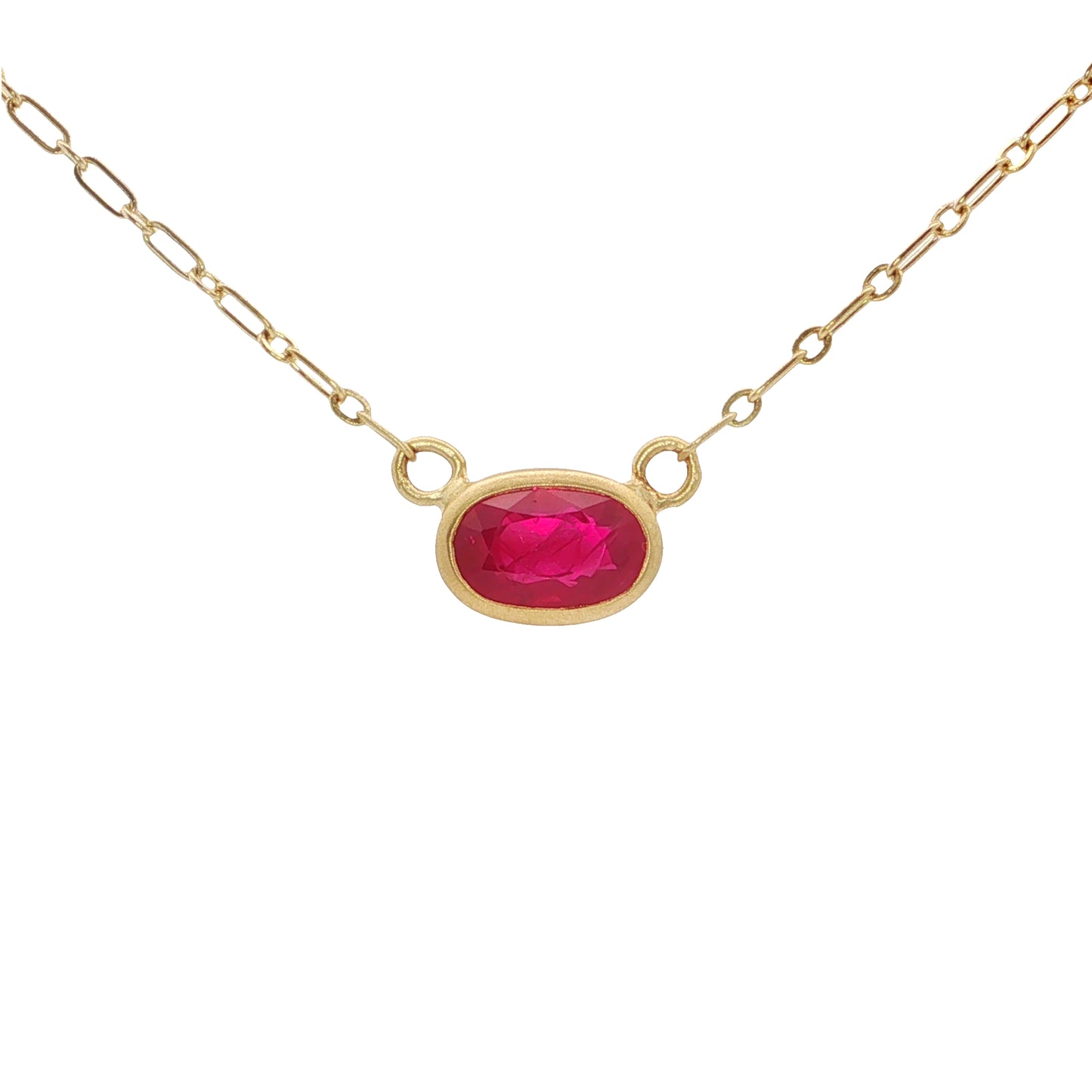 Ruby Oval Bezel Necklace 1.67ct 18K Yellow Gold