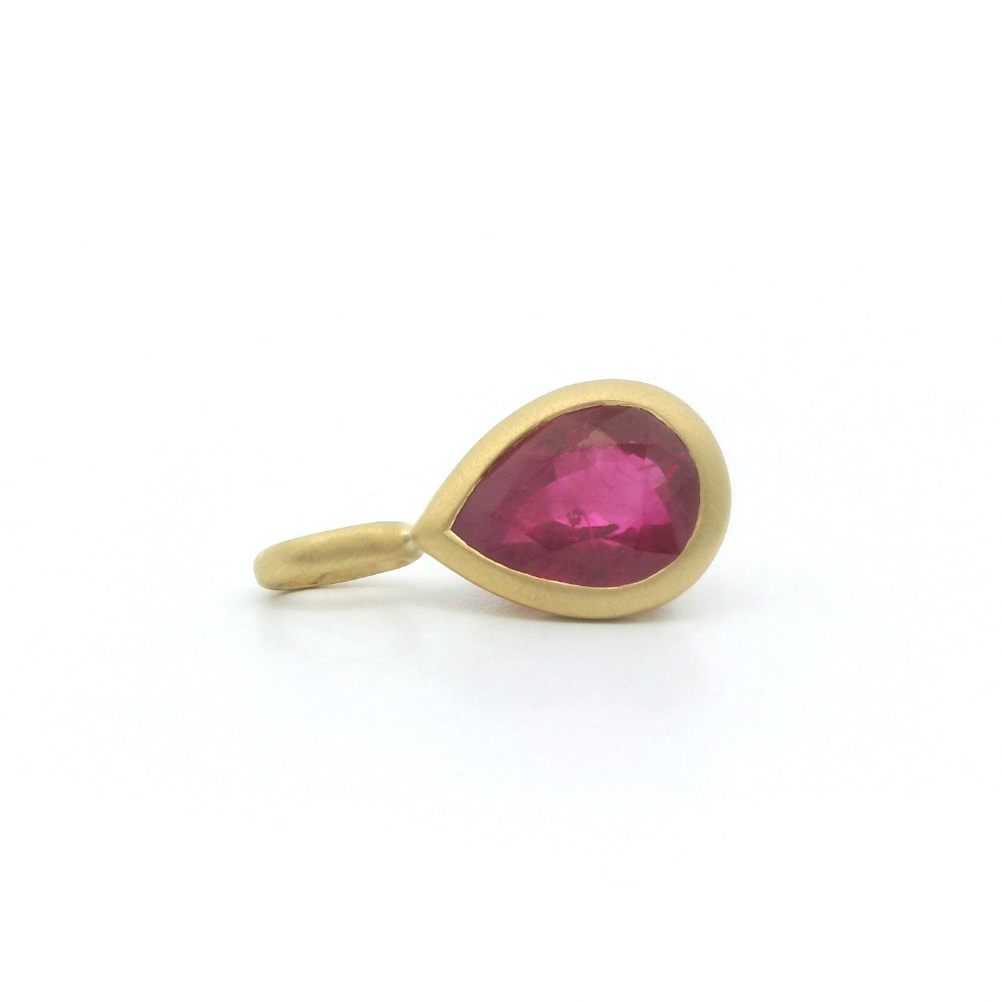 Ruby Pear Shape Bezel Pendant 1.14ct 18K Yellow Gold
