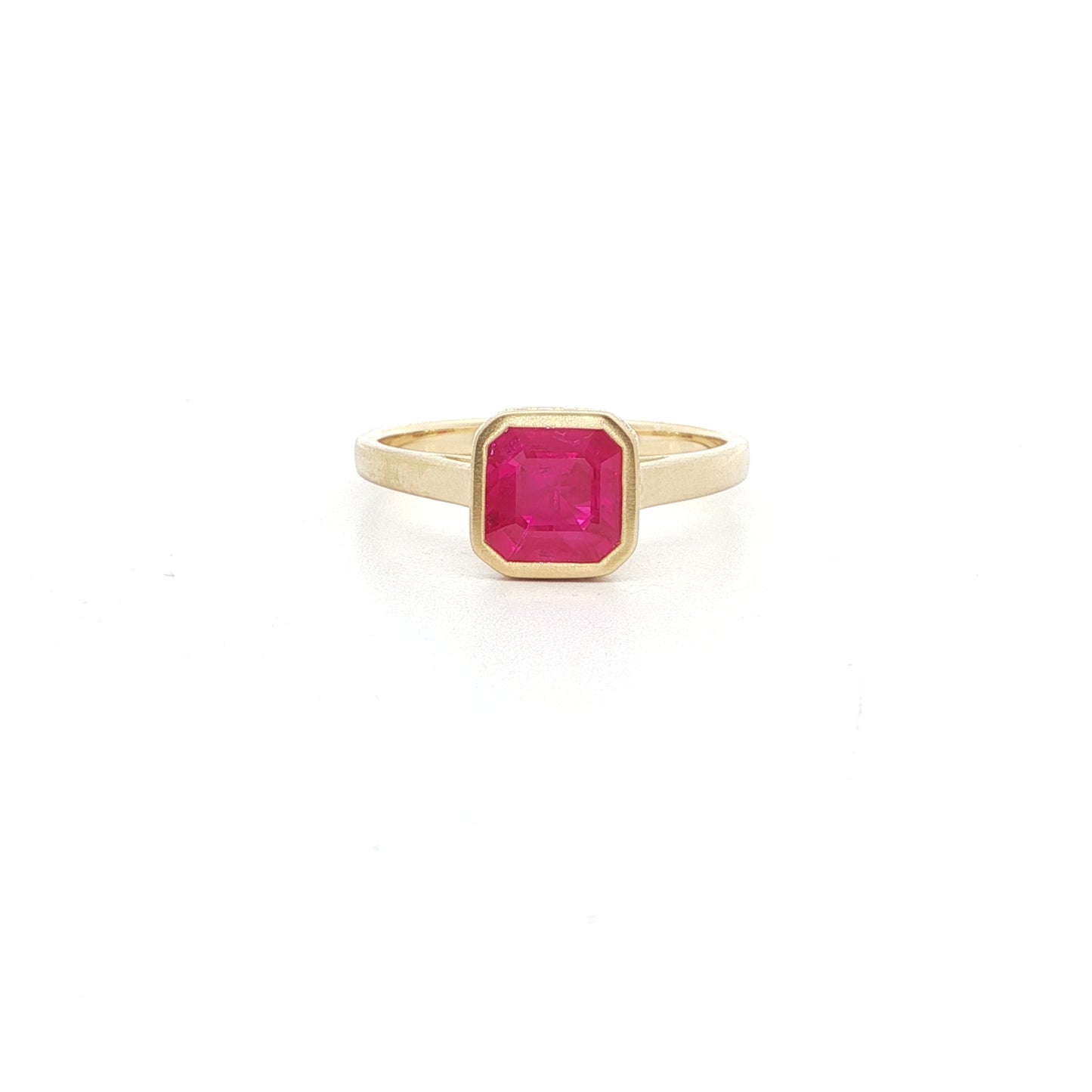 Ruby Emerald Cut Halo Ring 1.27/0.08ct 18K Yellow Gold Size 7