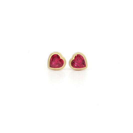 Ruby Heart Bezel Earring 0.80ct 18K Yellow Gold