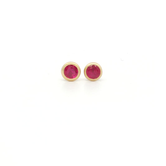Ruby Round Bezel Earring 0.60ct 18K Yellow Gold