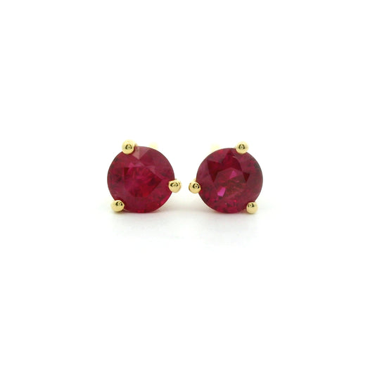Ruby Round Martini Studs Earring 1.13ct 18K Yellow Gold