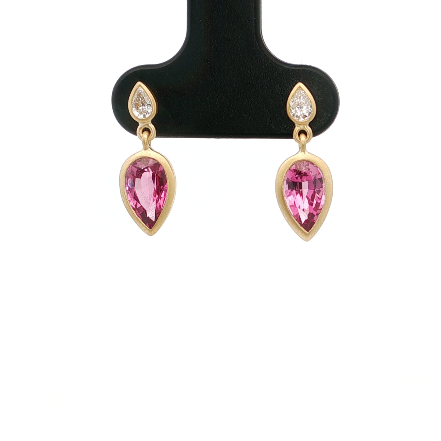 Rhodolite Garnet/Diamond Pear Shape Bezel Earring 2.10/0.17ct 18K Yellow Gold