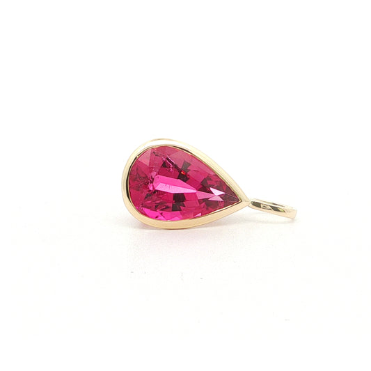 Rubellite Tourmaline Pear Shape Bezel Pendant 3.13ct 18K Yellow Gold