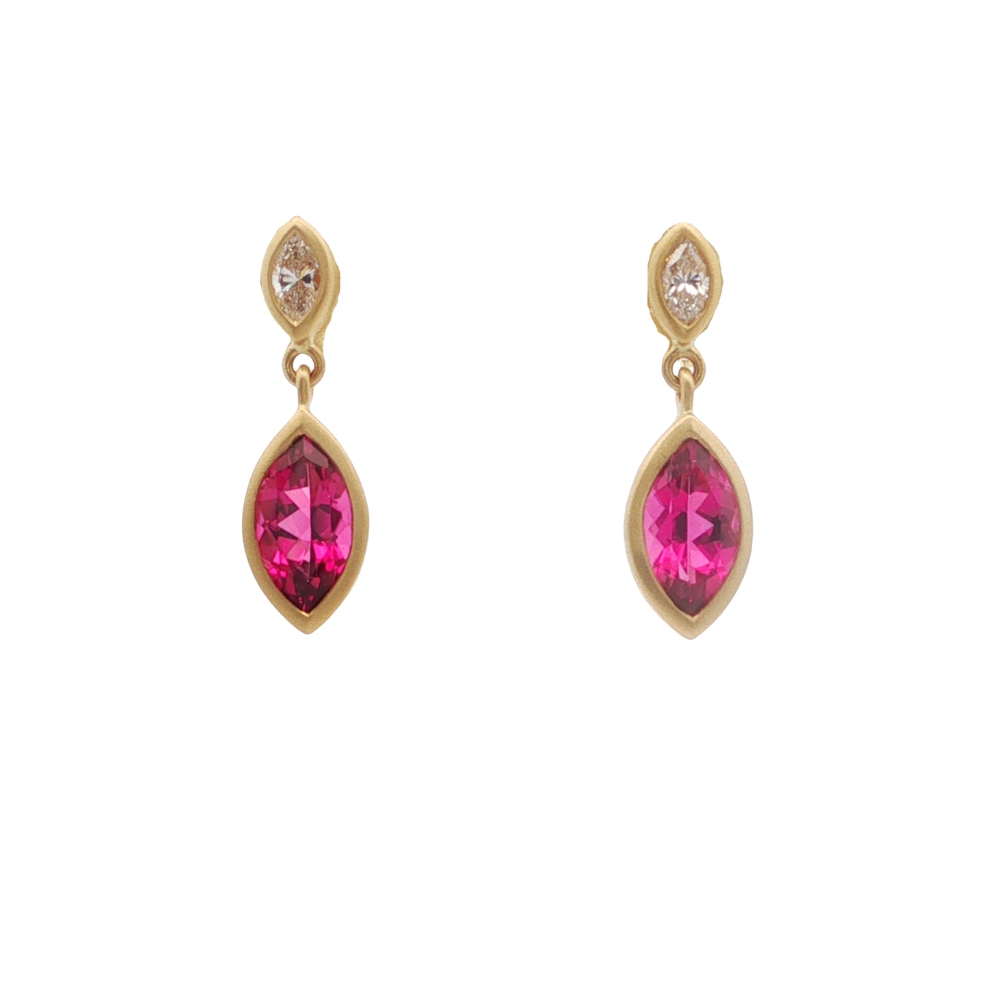 Rubellite Tourmaline/Diamond Marquise Bezel Earring 1.56/0.22ct 18K Yellow Gold