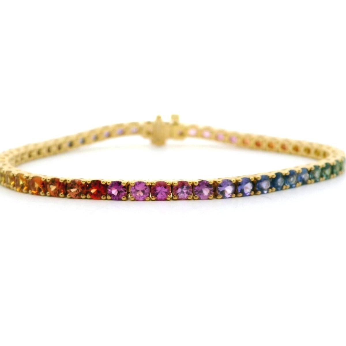 Rainbow Round Tennis Bracelet 7.50ct 18K Yellow Gold