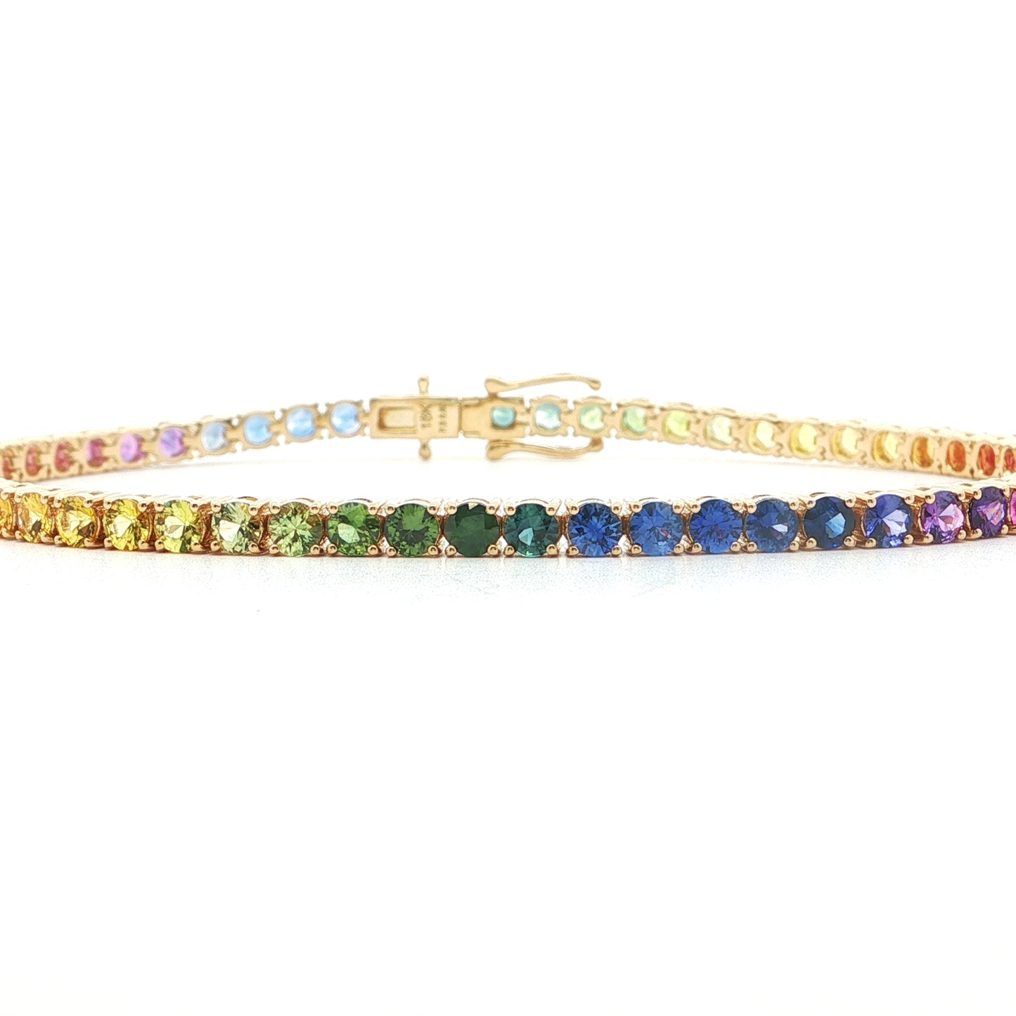 Rainbow Round Tennis Bracelet 5.80ct 18K Yellow Gold