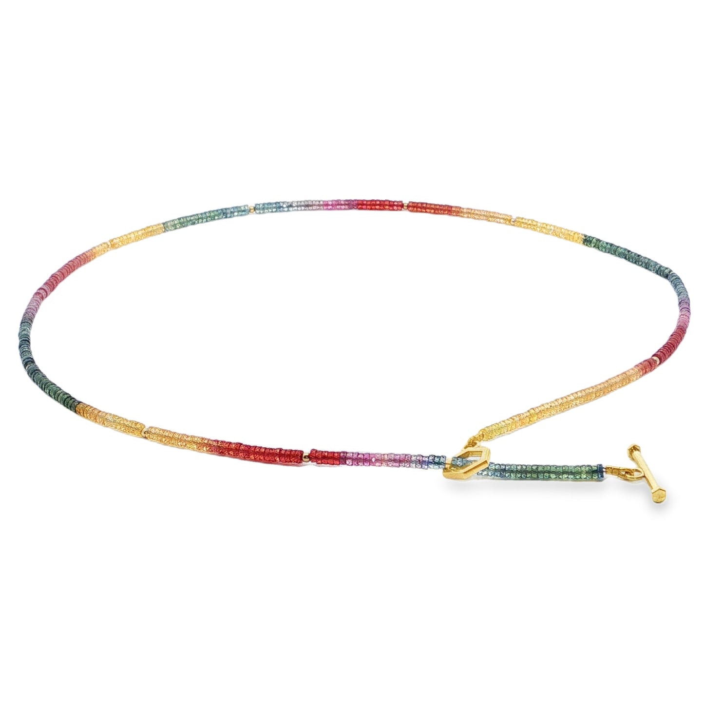 Rainbow Sapphire Bead Necklace 35ct 18K Yellow Gold
