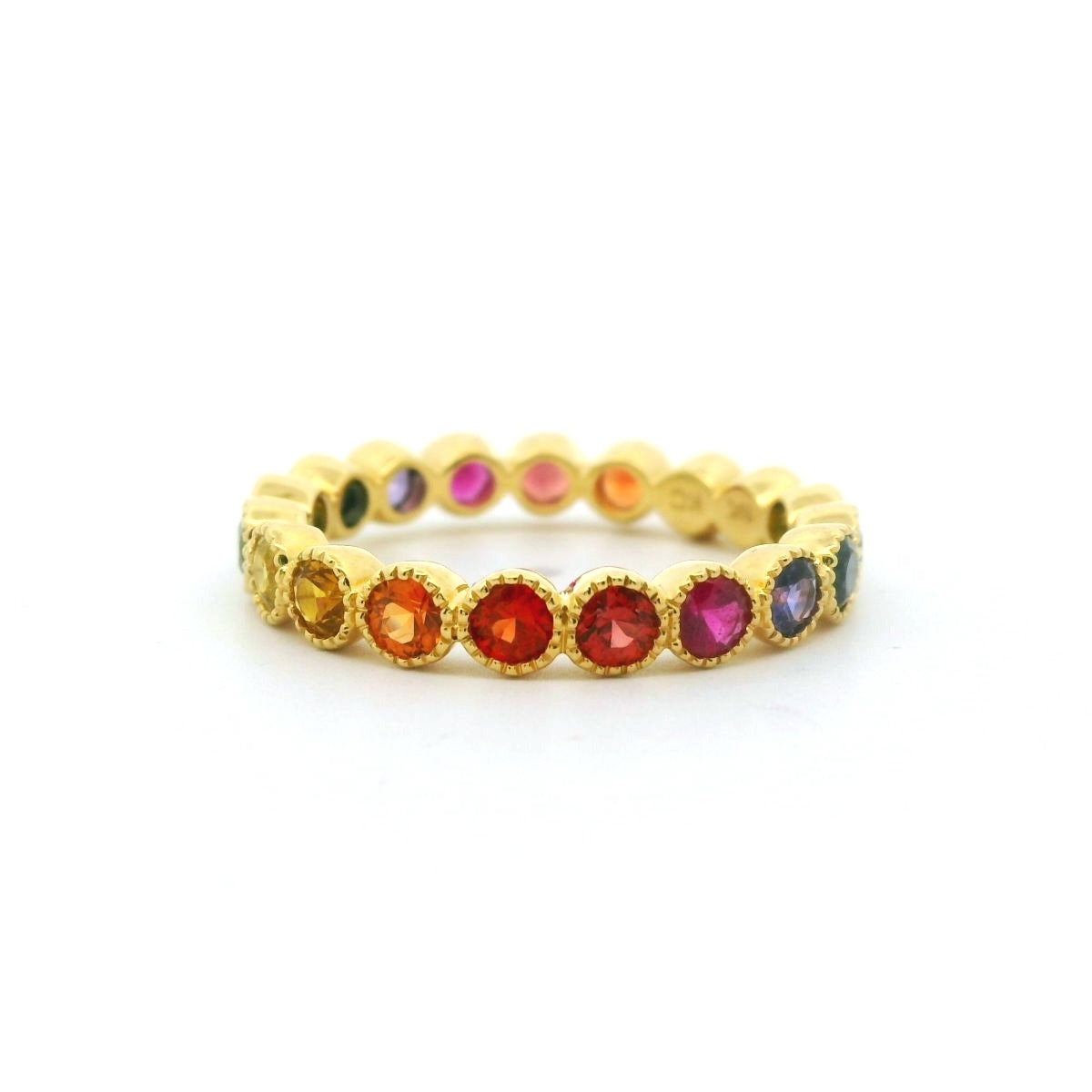 Rainbow Milgrain Eternity Band Ring ~2ct 18K Yellow Gold Size 5