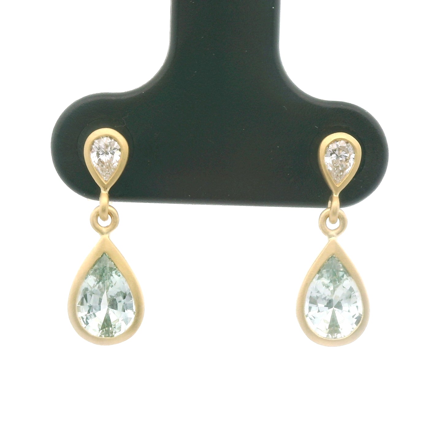 Blue Sapphire/Diamond Pear Shape Bezel Earring 1.05/0.15ct 18K Yellow Gold