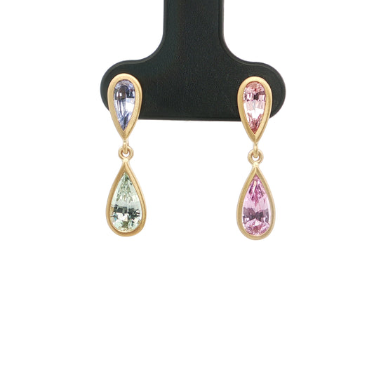 Sapphire Pear Shape Bezel Earring 1.87ct 18K Yellow Gold