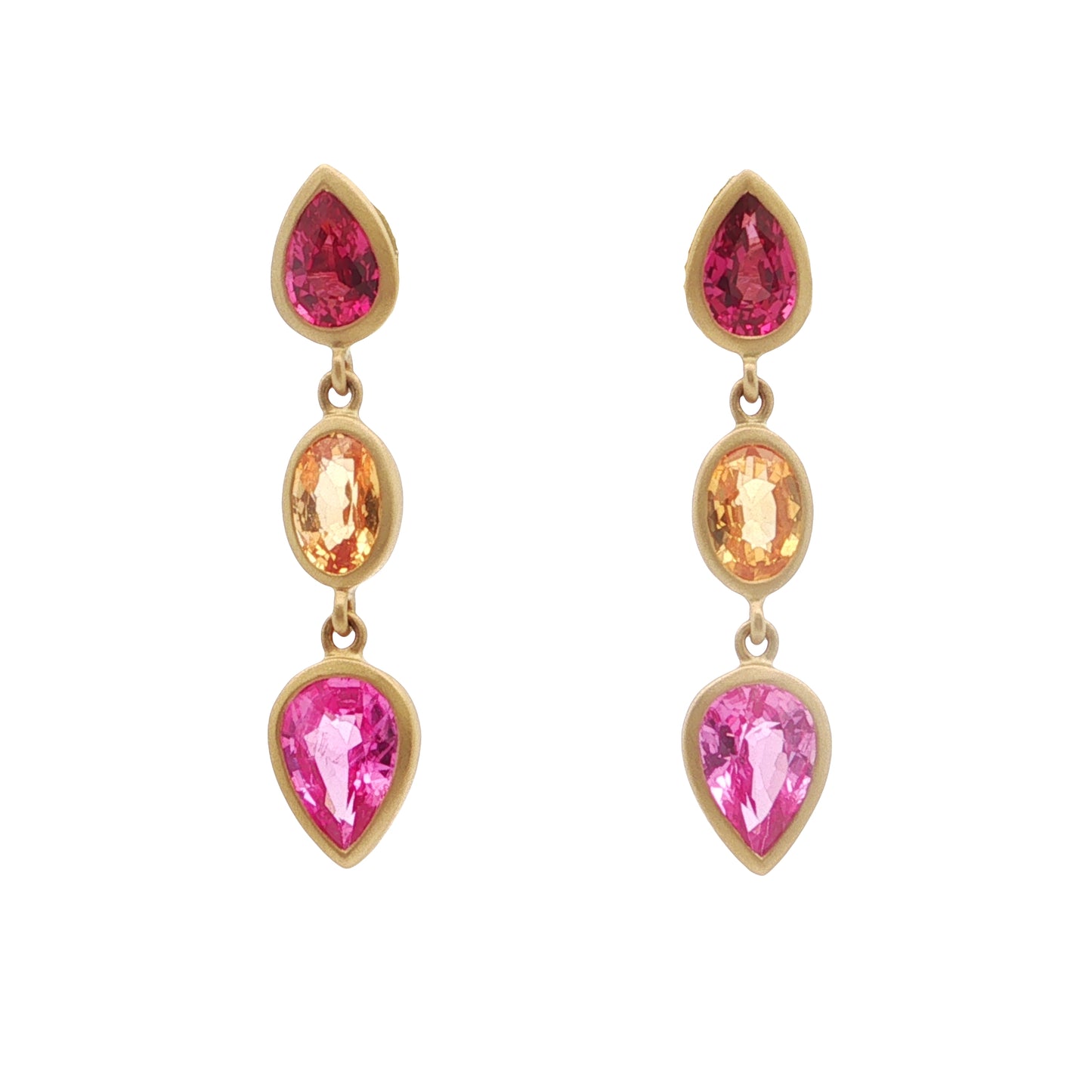 Spinel/Sapphire 3 Stone Earring 1.05/2.88ct 18K Yellow Gold