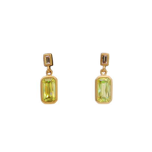 Sphene/Diamond Emerald Cut Bezel Earring 1.81/0.08ct 18K Yellow Gold