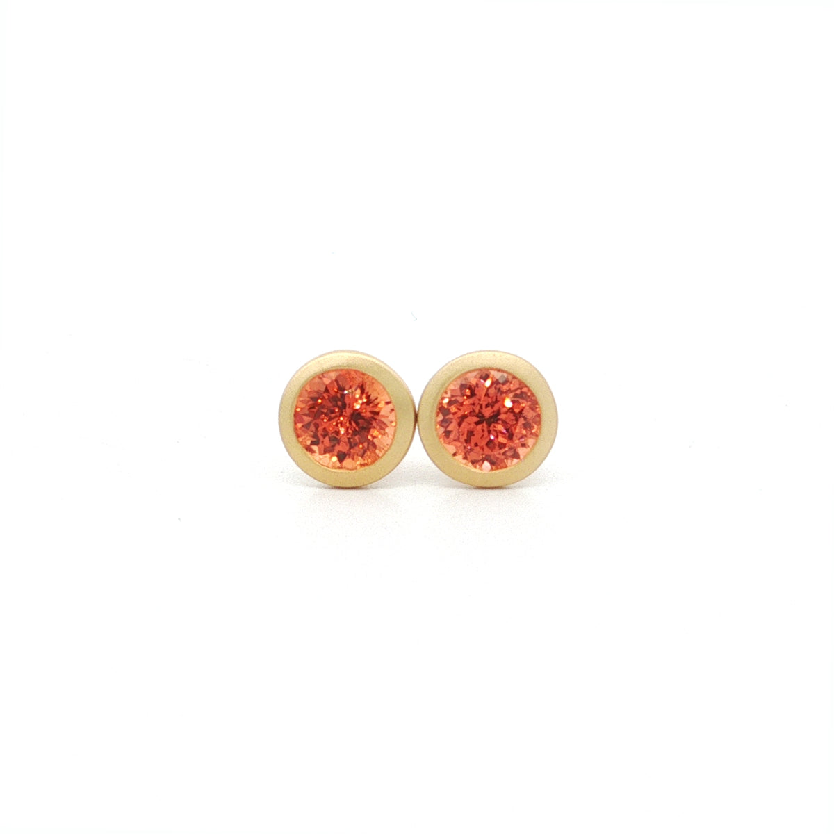 Spessartite Round Bezel Earring 1.43ct 18K Yellow Gold