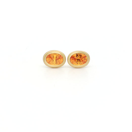Spessartite Oval Bezel Earring 1.00ct 18K Yellow Gold