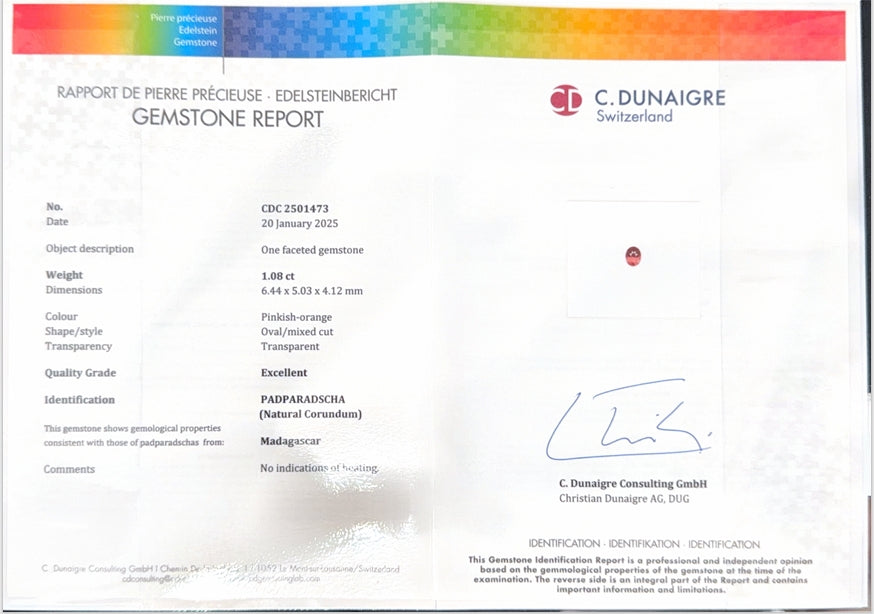 Madagascar Padparadscha Oval Matched Pair CD Certified 2.21ct (N) 6.5x5.1mm