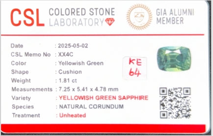 Parti Sapphire Cushion CSL Certified 1.81ct (N) 7.25x5.41mm