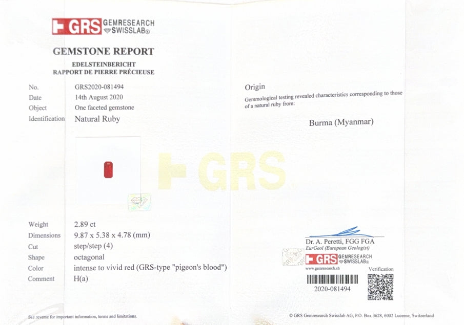 Burmese Ruby Emerald Cut Matched Pair GRS Certified 5.48ct (H) 9.9x5.4mm
