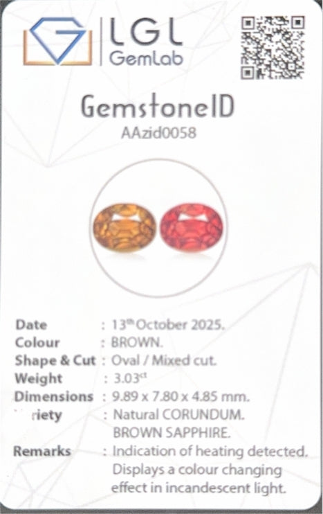 Brown Sapphire Oval LGL Certified 3.03ct (H) 9.89x7.7mm