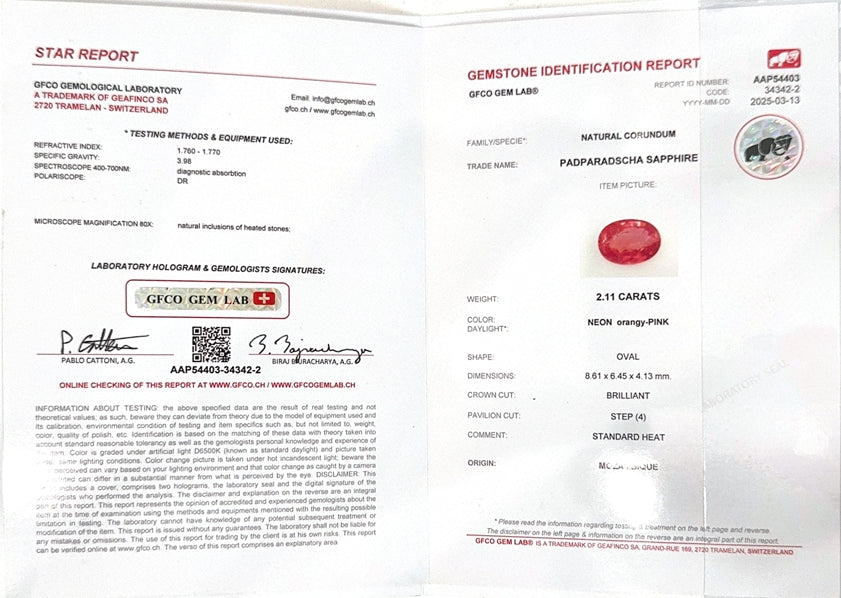 Mozambique Padparadscha Oval GFCO Certified 2.11ct (H) 8.61x6.45mm