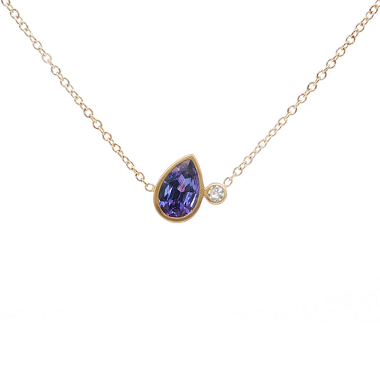 Tanzanite/Diamond Pear Shape 2 Stone Necklace 1.51/0.08ct 18K Yellow Gold