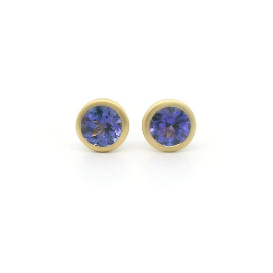 Tanzanite Round Bezel Earring 0.60ct 18K Yellow Gold