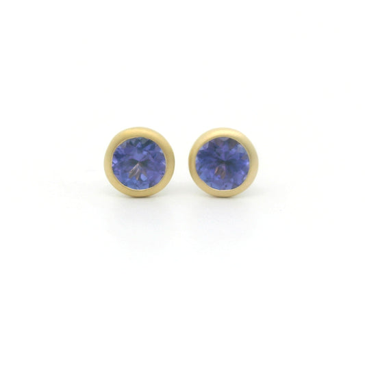 Tanzanite Round Bezel Earring 0.67ct 18K Yellow Gold