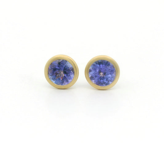Tanzanite Round Bezel Earring 0.91ct 18K Yellow Gold