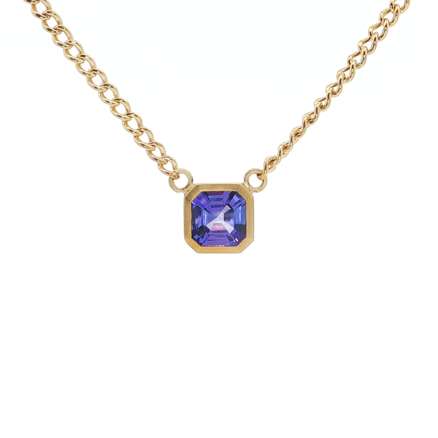 Tanzanite Asscher Bezel Necklace 1.90ct 18K Yellow Gold