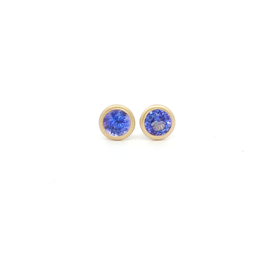 Tanzanite Round Bezel Earring 0.71ct 18K Yellow Gold