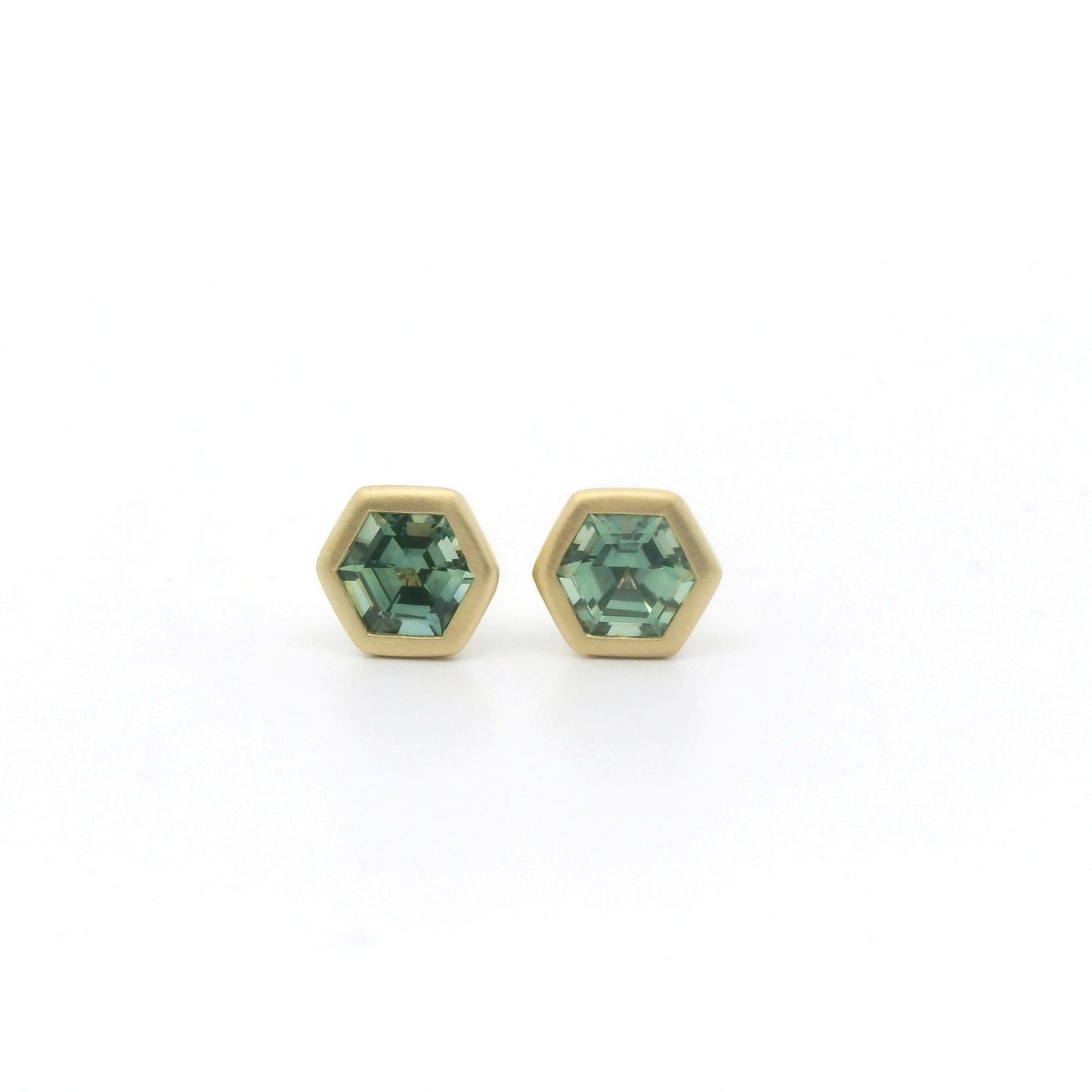 Teal Sapphire Hexagon Bezel Earring 0.66ct 18K Yellow Gold