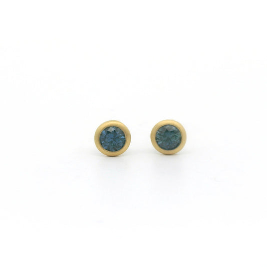 Teal Sapphire Round Bezel Earring 0.40ct 18K Yellow Gold