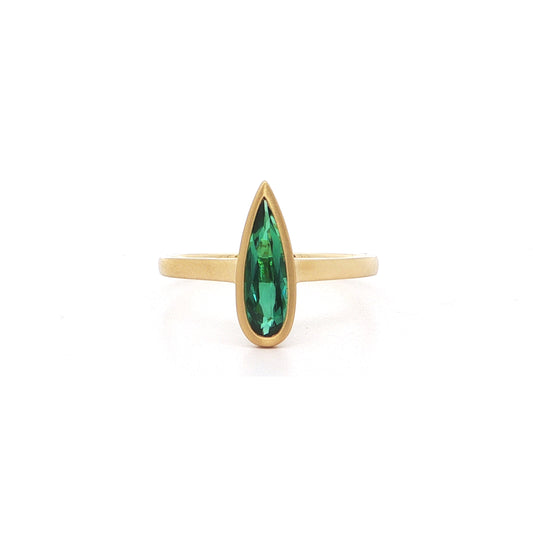 Green Tourmaline Pear Shape Bezel Ring 0.58ct 18K Yellow Gold Size 7