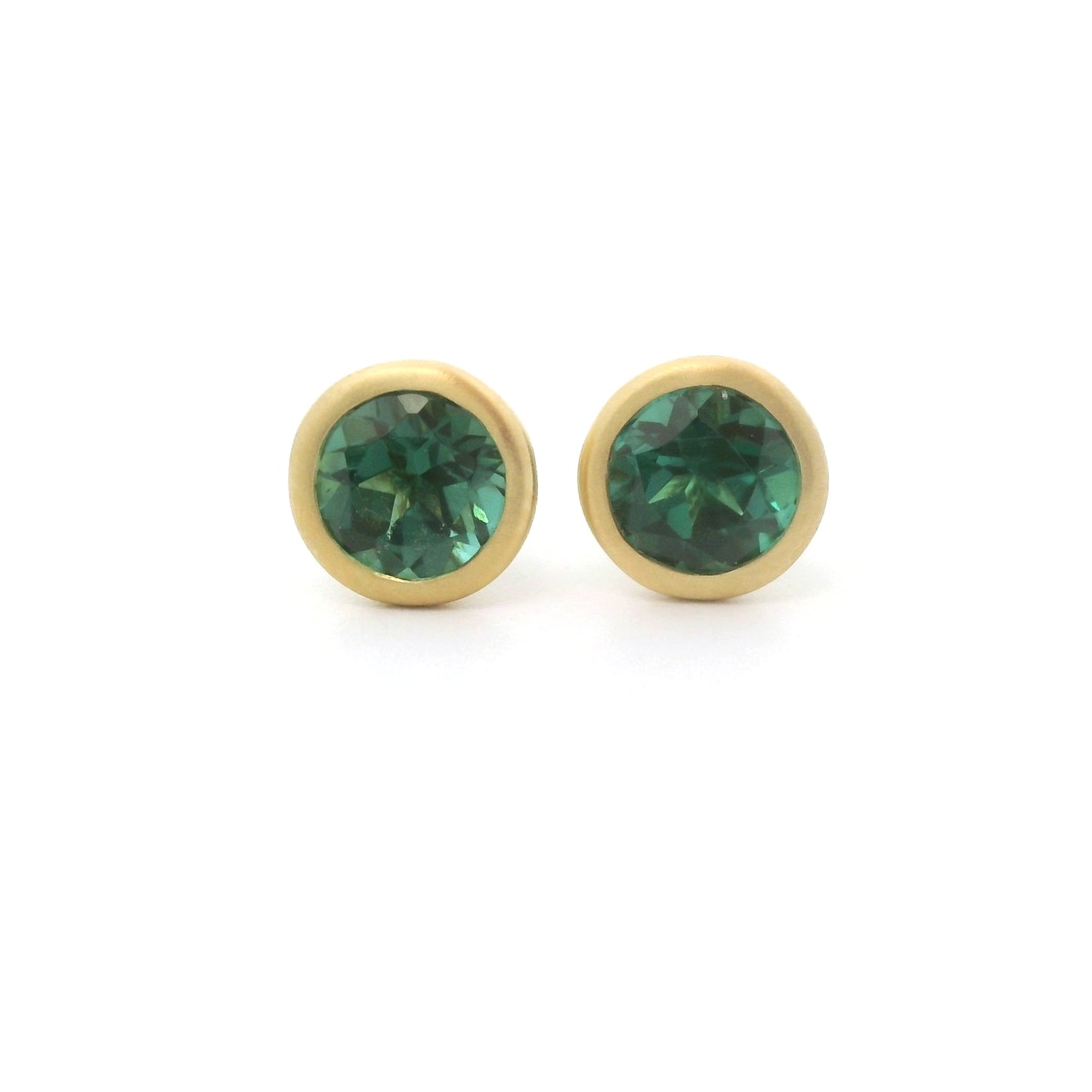 Green Tourmaline Round Bezel Earring 1.00ct 18K Yellow Gold